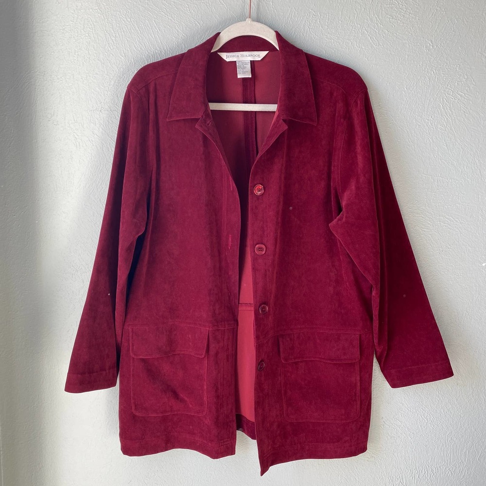 Vintage Jessica Holbrook Velvet Velour Burgundy Red Wine Blazer Women's Size S